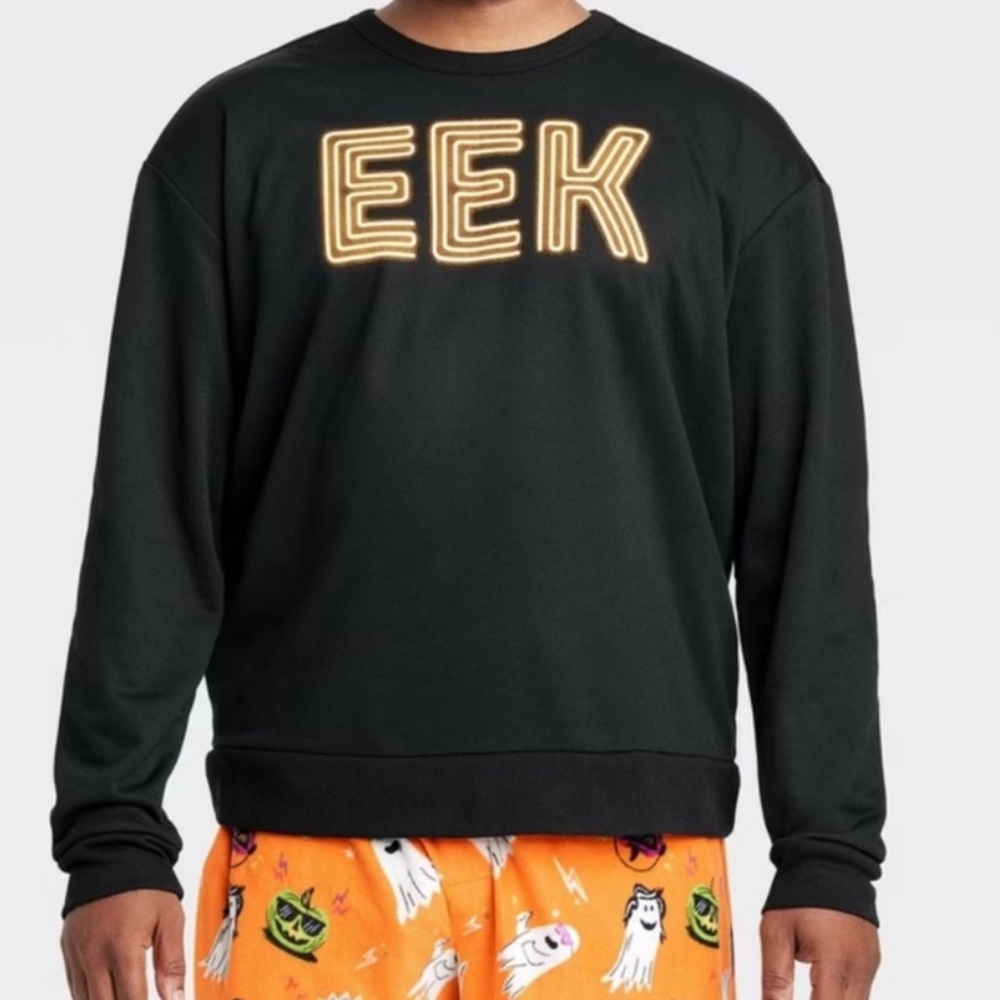 Men's Black Crewneck Sweatshirt with Yellow 'EEK' Applique